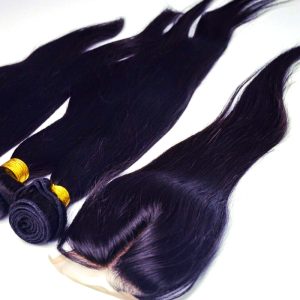 My Honey Virgin Mink Straight HD Lace Closure/ 2 Bundles